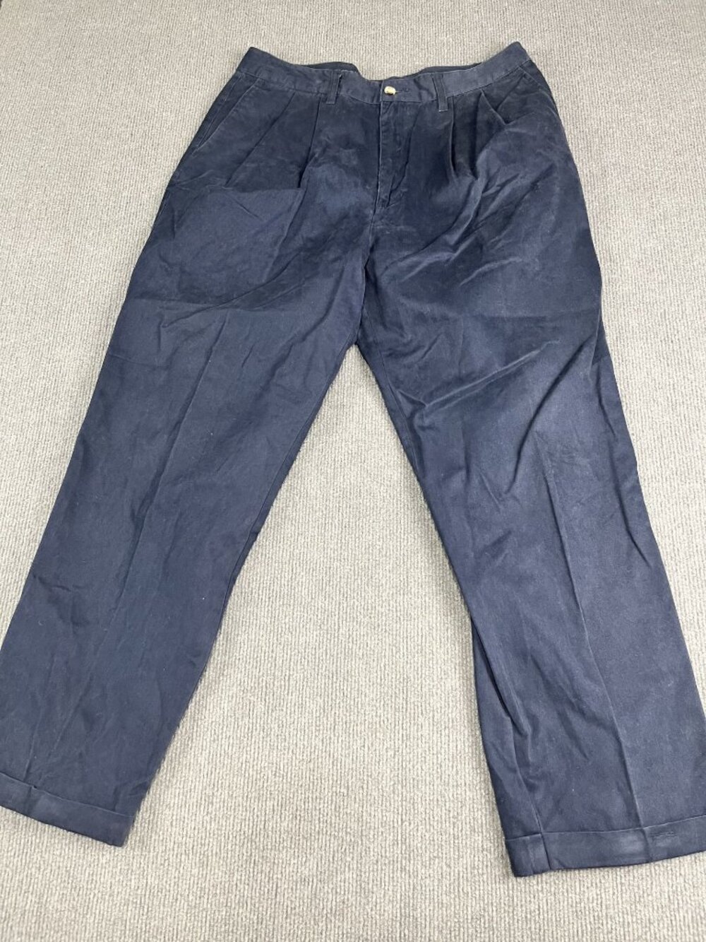 Authentic Laundered Khakis Mens Navy Blue Pleated Cuffed Pants 34x30